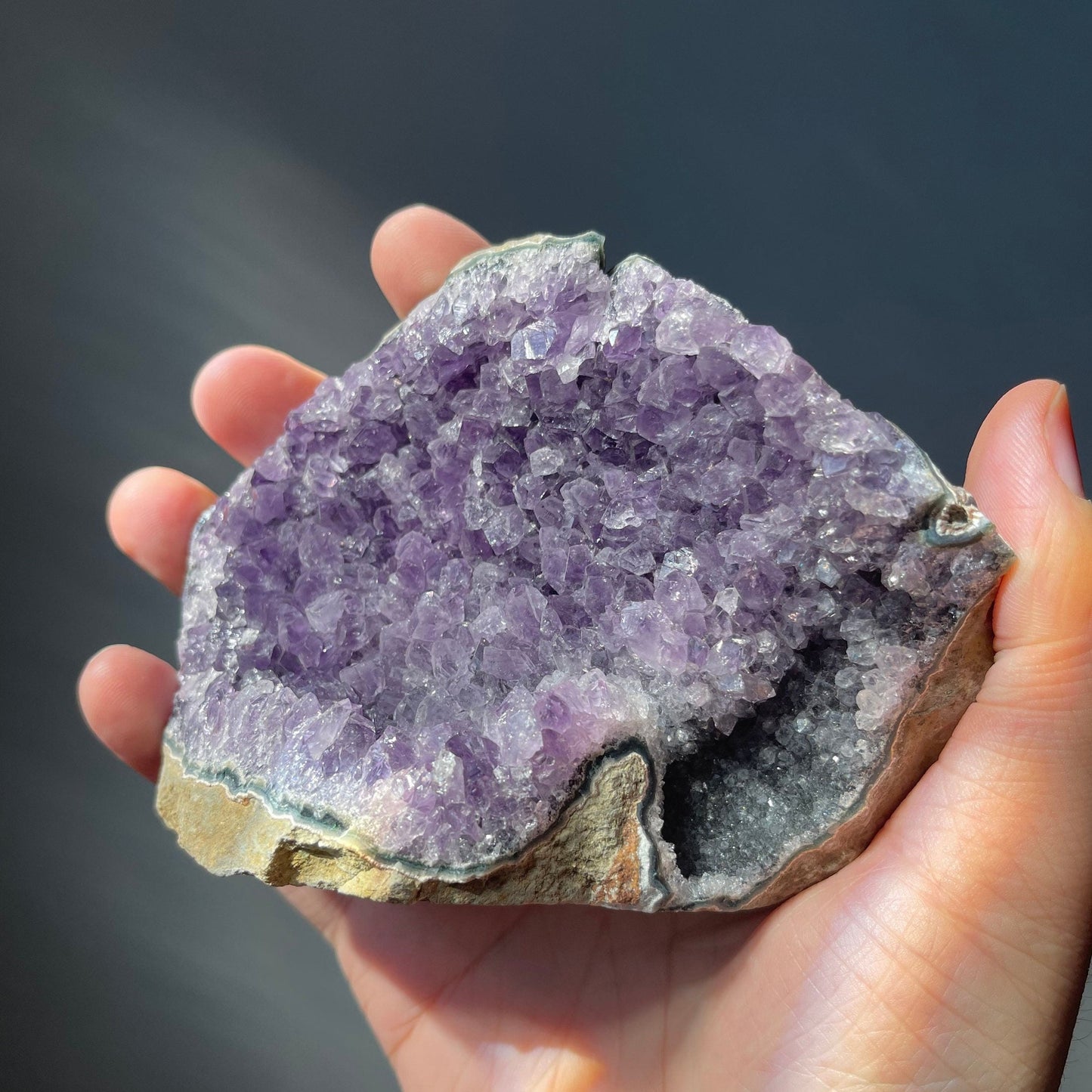 Beautiful Amethyst Standing Cluster with Black Amethyst | Cut Base