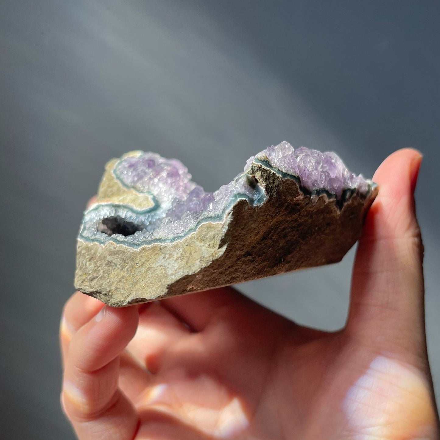 Beautiful Amethyst Standing Cluster with Black Amethyst | Cut Base