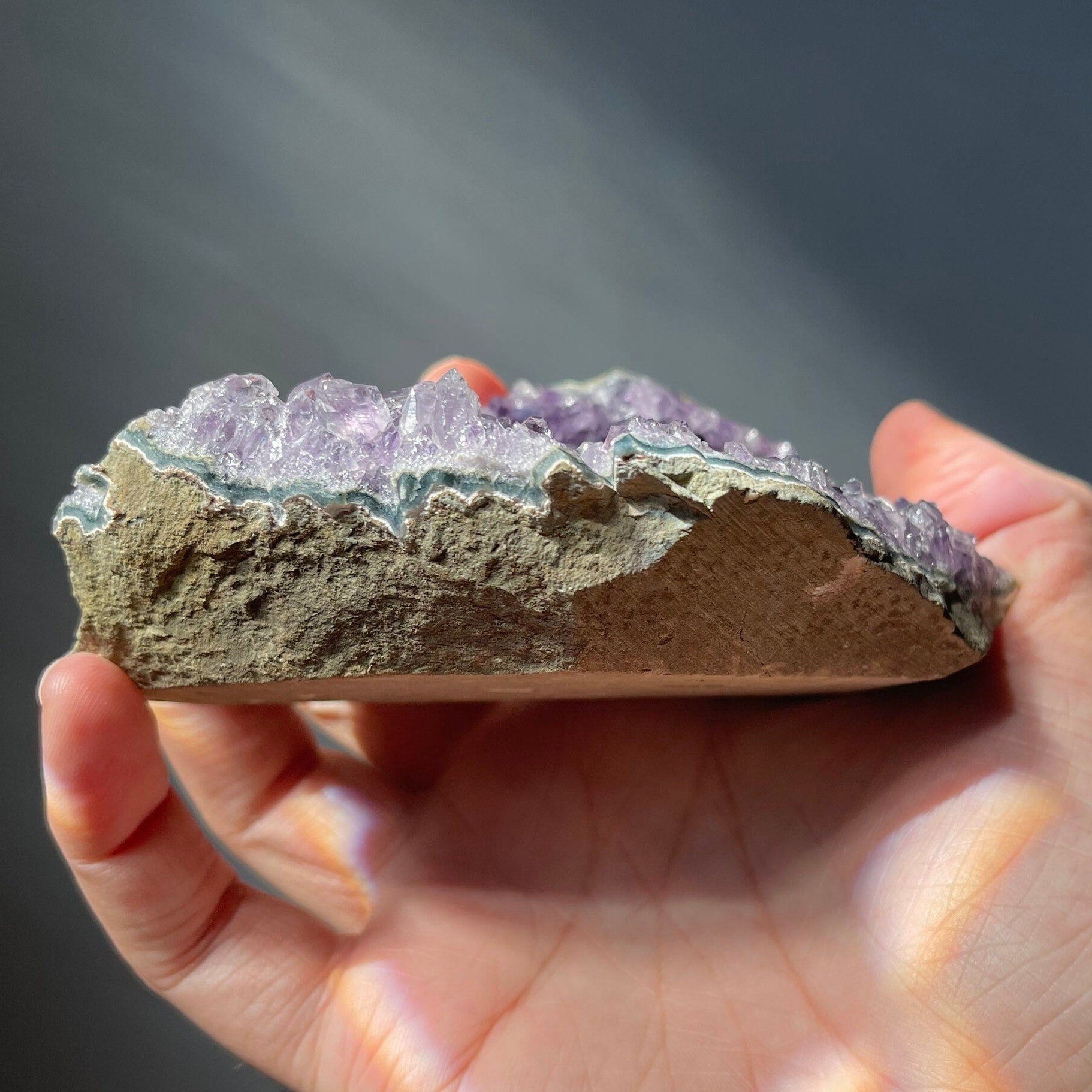 Beautiful Amethyst Standing Cluster with Black Amethyst | Cut Base