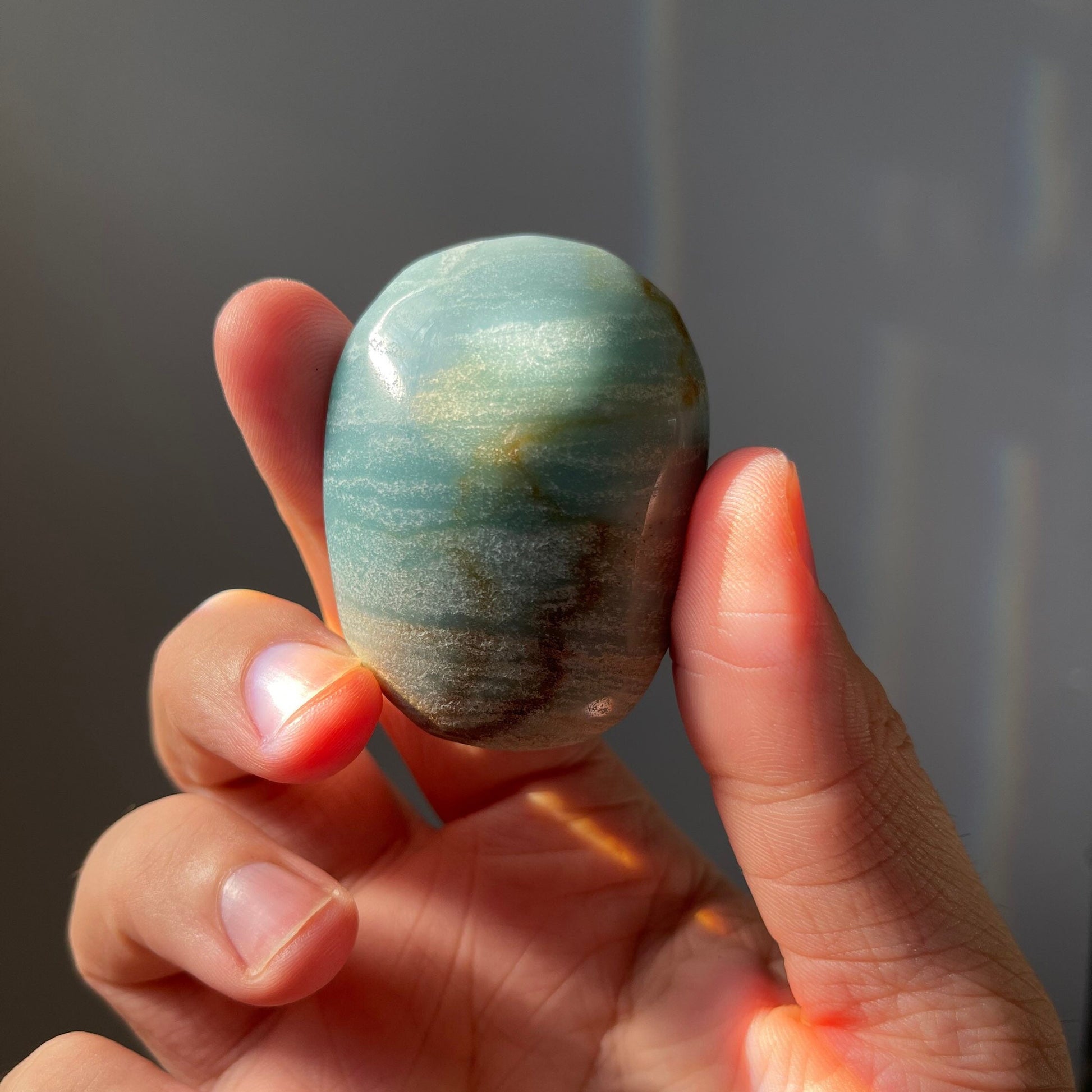 Blue Aragonite Palm Stone | Hand Carved | Meditation & Home Décor