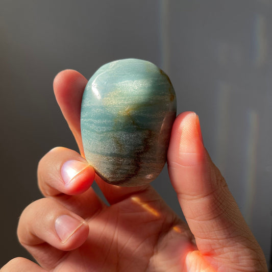 Blue Aragonite Palm Stone | Hand Carved | Meditation & Home Décor