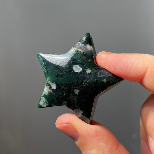 Cute Moss Agate Star | Hand Carved | Crystal Star