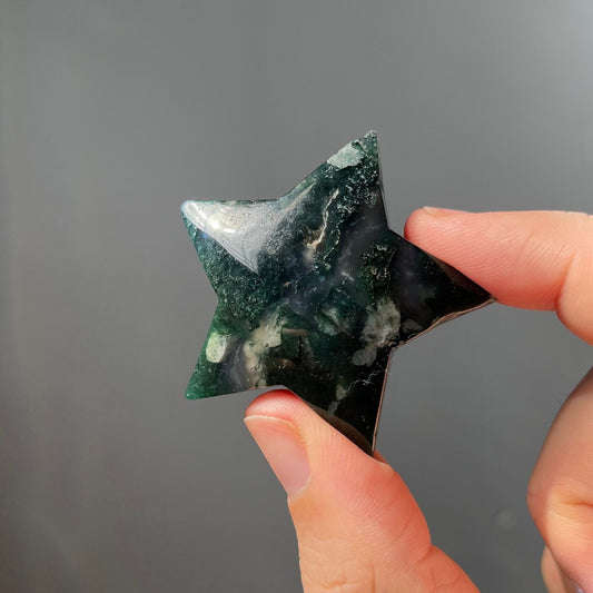 Cute Moss Agate Star | Hand Carved | Crystal Star