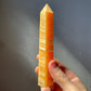 Tall Orange Calcite Crystal Tower | White Banding | Crystal Point | Crystal Healing & Meditation Wand