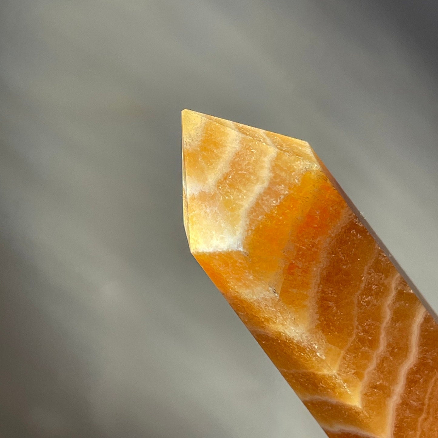 Tall Orange Calcite Crystal Tower | White Banding | Crystal Point | Crystal Healing & Meditation Wand