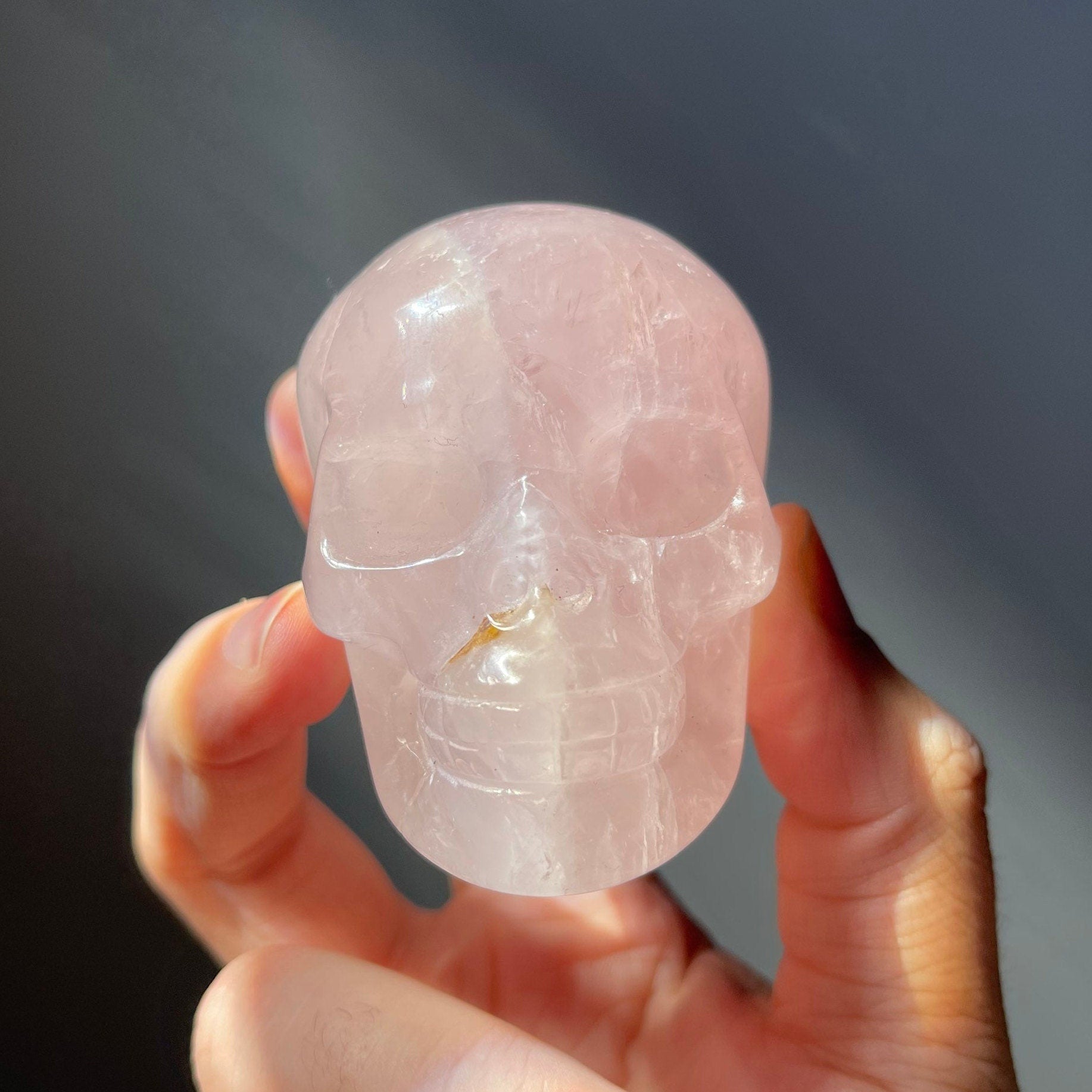 Beautiful Rose Quartz Crystal Skull | Star Flash | Rainbows | Hand Carved | From Madagascar | Meditation Crystal