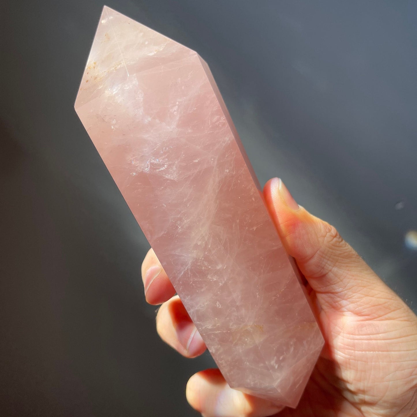 Large Rose Quartz Double Terminated Crystal Tower | Double Point | Hand Carved | Meditation & Healing Crystal Wand