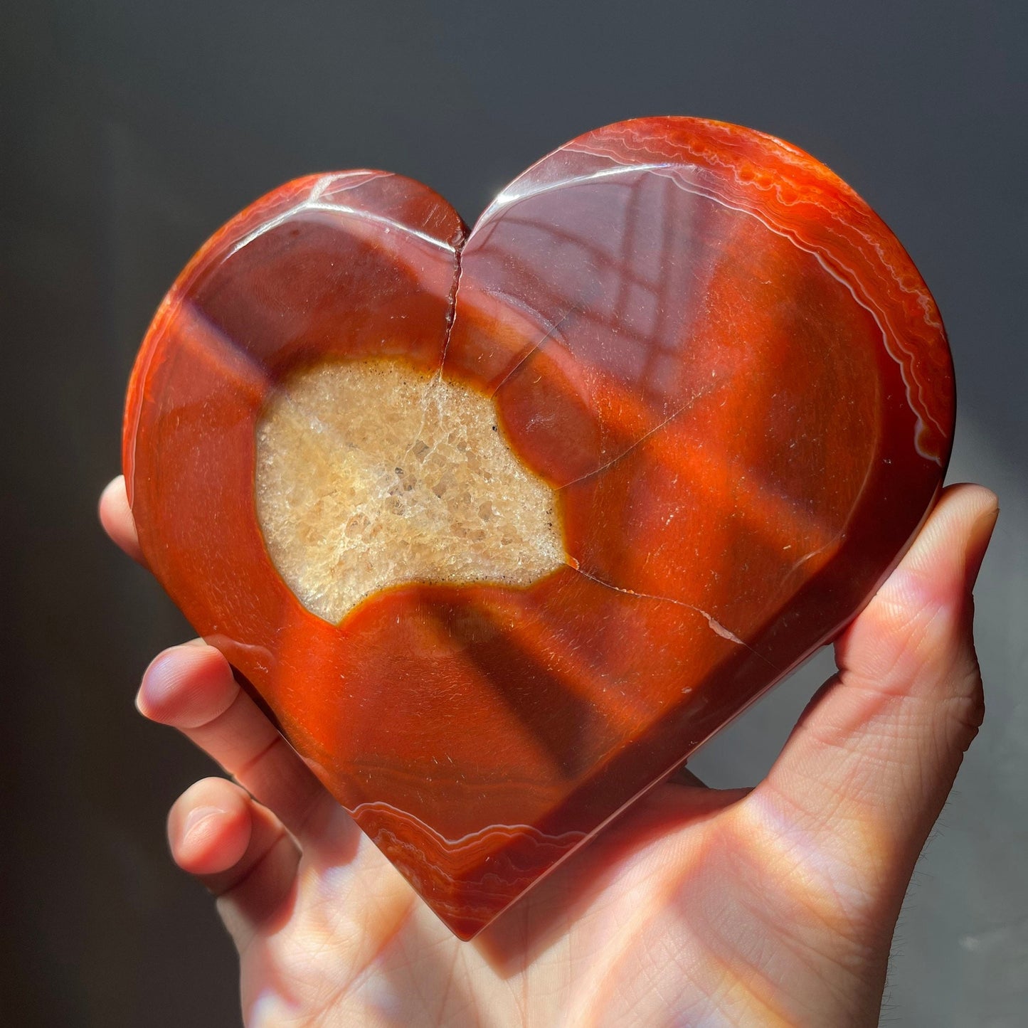 Large Red Carnelian Crystal Heart | Druzy | Hand Carved | Mediation & Healing Crystal