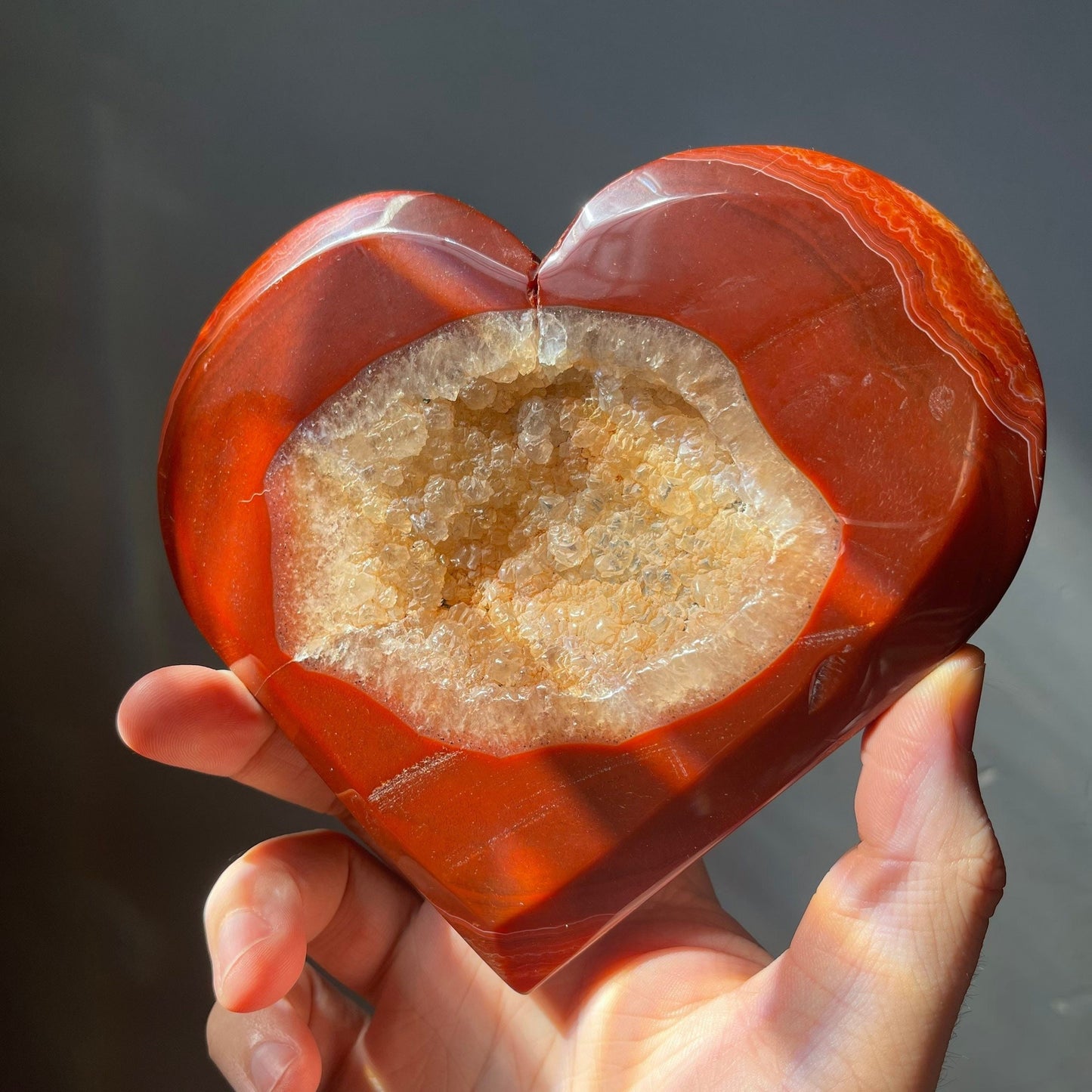 Large Red Carnelian Crystal Heart | Druzy | Hand Carved | Mediation & Healing Crystal