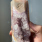 Stunning Pink Flower Agate Tower with Amethyst | Druzy | Hand Carved | One-of-a-kind
