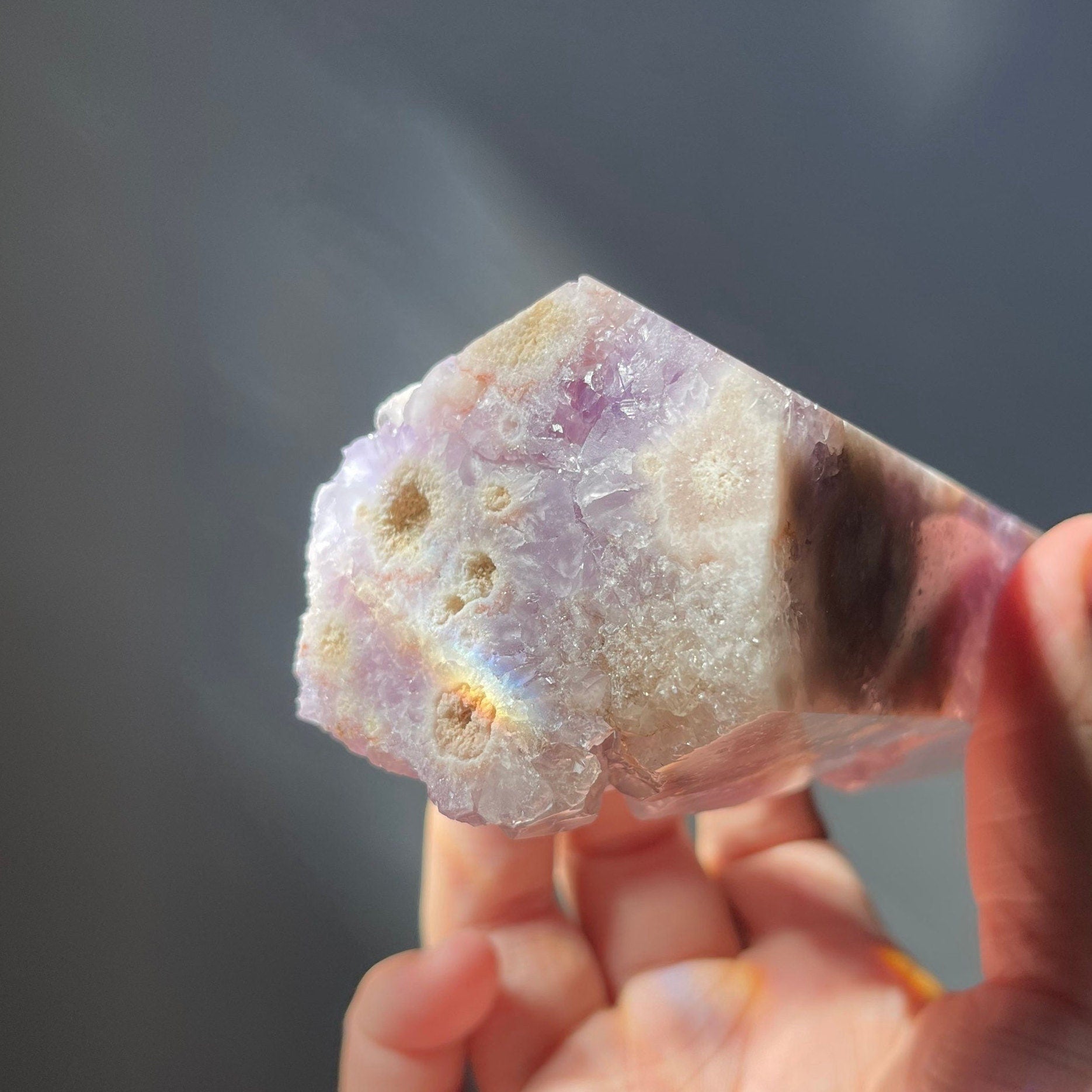 Stunning Pink Flower Agate Tower with Amethyst | Druzy | Hand Carved | One-of-a-kind