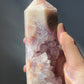 Stunning Pink Flower Agate Tower with Amethyst | Druzy | Hand Carved | One-of-a-kind