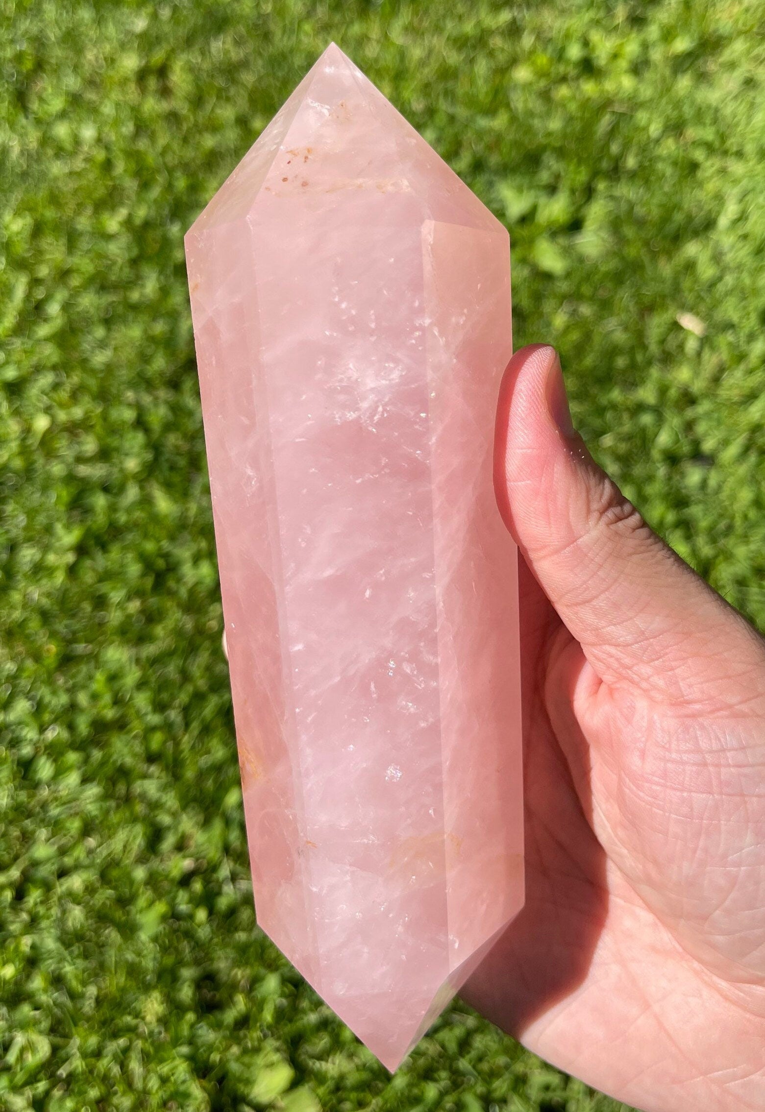 Large Rose Quartz Double Terminated Crystal Tower | Double Point | Hand Carved | Meditation & Healing Crystal Wand