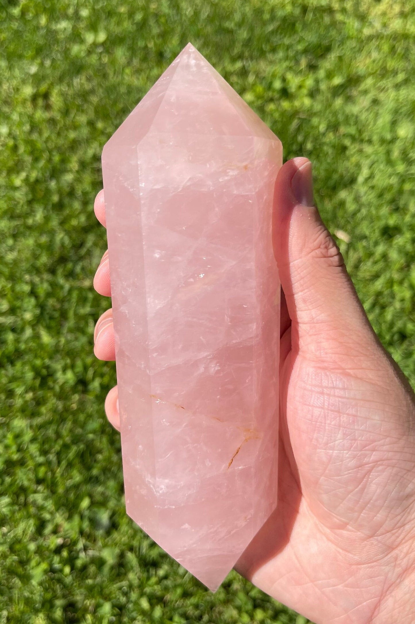 Large Rose Quartz Double Terminated Crystal Tower | Double Point | Hand Carved | Meditation & Healing Crystal Wand