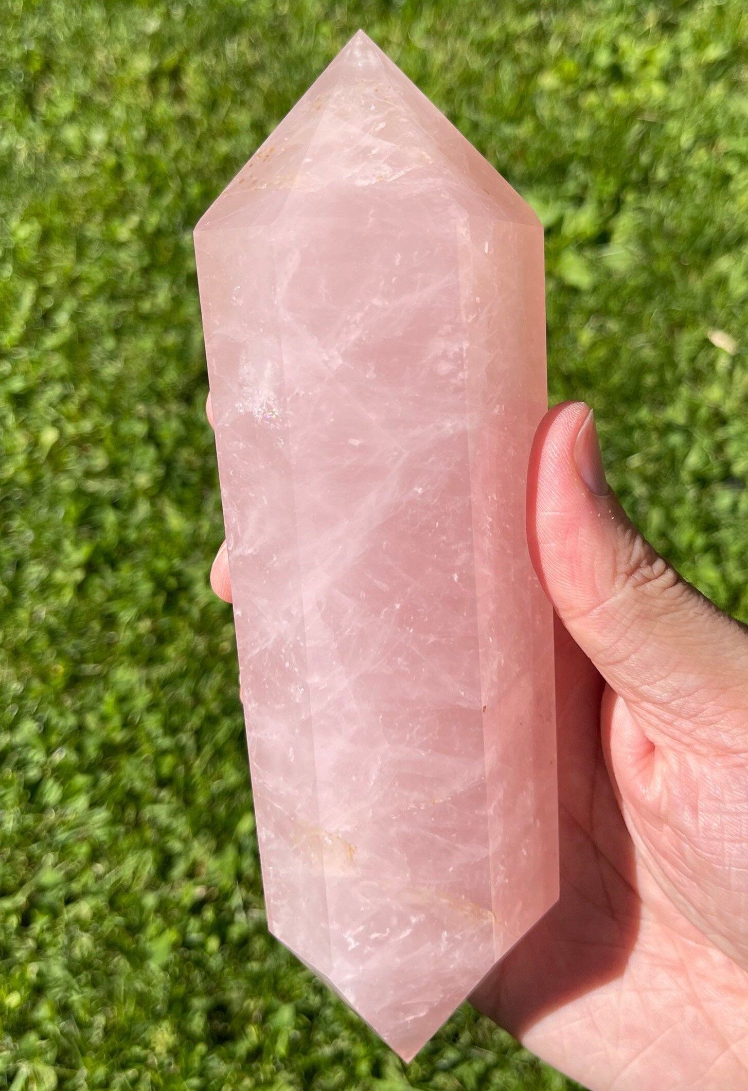 Large Rose Quartz Double Terminated Crystal Tower | Double Point | Hand Carved | Meditation & Healing Crystal Wand