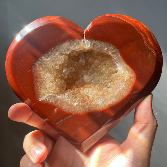 Large Red Carnelian Crystal Heart | Druzy | Hand Carved | Mediation & Healing Crystal