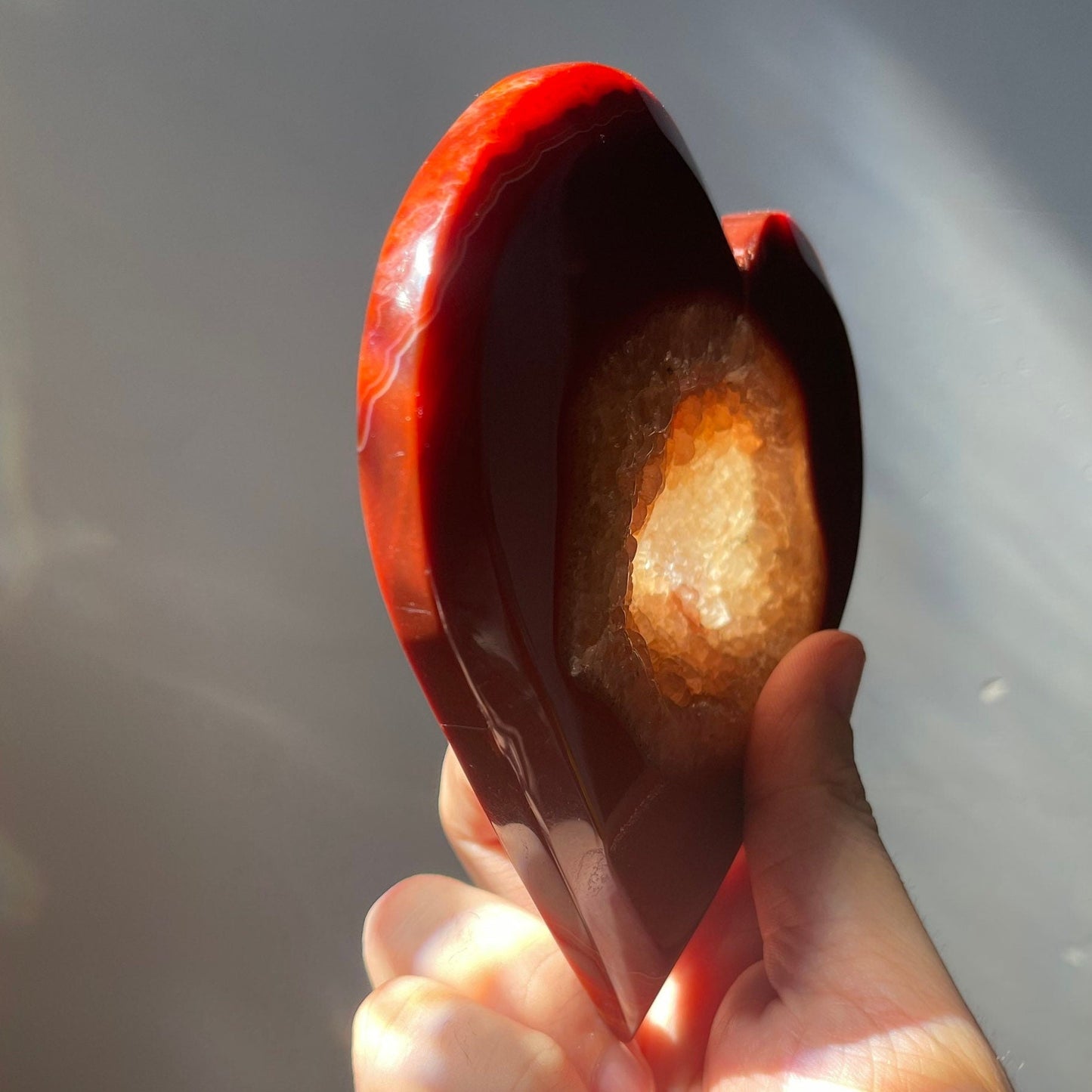 Large Red Carnelian Crystal Heart | Druzy | Hand Carved | Mediation & Healing Crystal