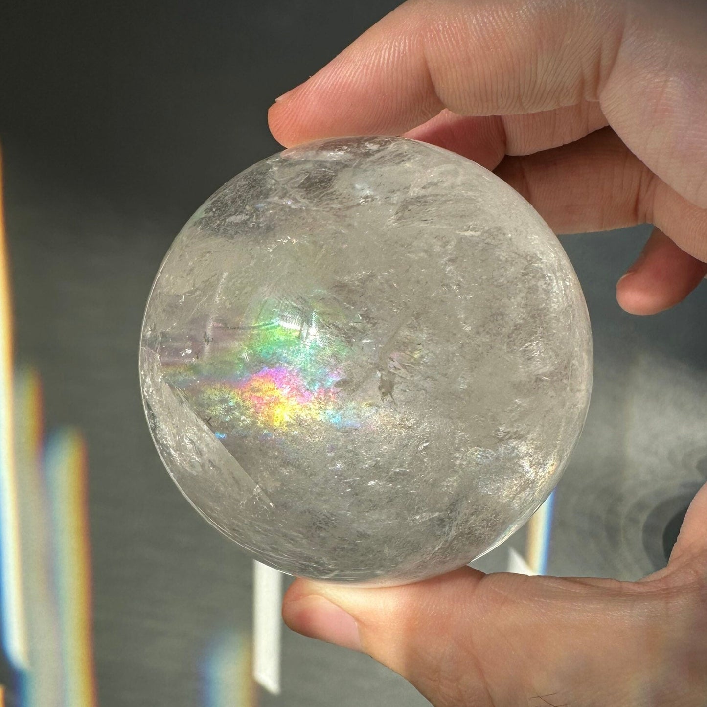 Gorgeous Clear Quartz Sphere with Strong Rainbows | Super Flash | Crystal Ball | Meditation & Crystal Healing