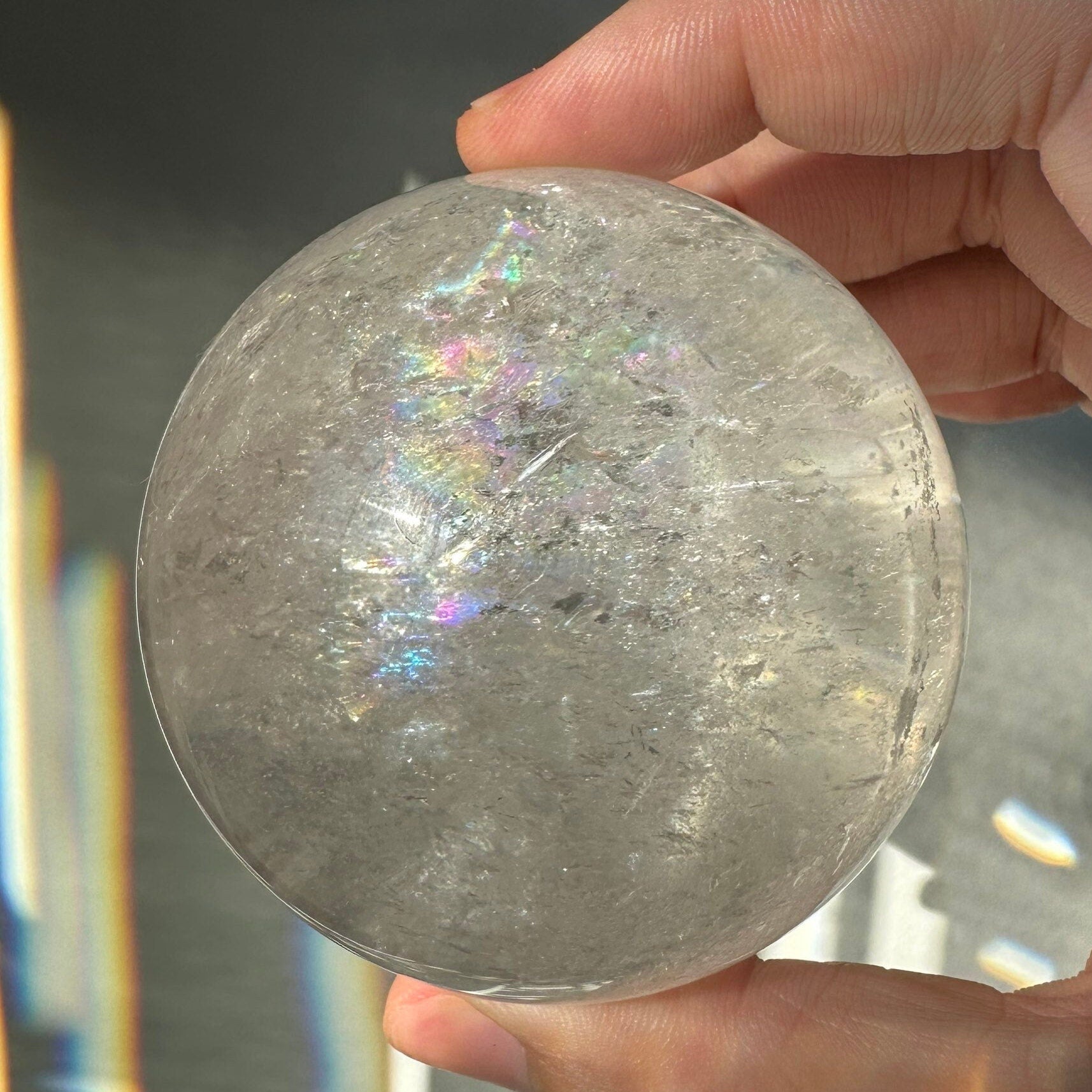 Gorgeous Clear Quartz Sphere with Strong Rainbows | Super Flash | Crystal Ball | Meditation & Crystal Healing