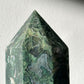 XL Moss Agate Crystal Tower with Druzy | Extra Large Hand Carved Point | Meditation & Healing Crystal Wand