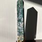 XL Moss Agate Crystal Tower with Druzy | Extra Large Hand Carved Point | Meditation & Healing Crystal Wand