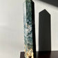 XL Moss Agate Crystal Tower with Druzy | Extra Large Hand Carved Point | Meditation & Healing Crystal Wand