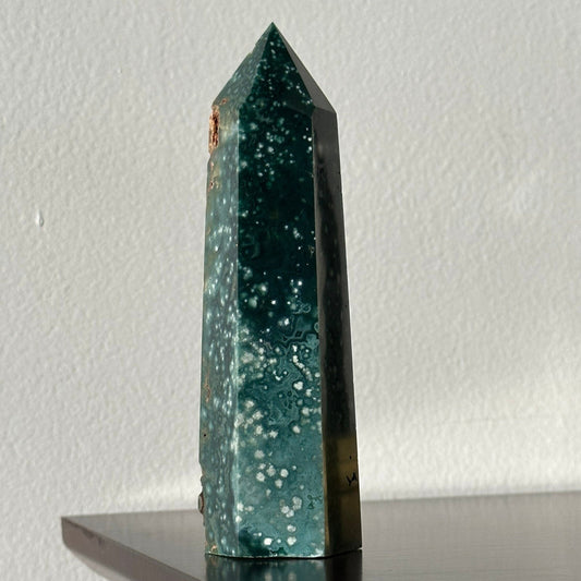 Stunning Sea (Ocean) Jasper Crystal Tower with Druzy | From Madagascar  | Hand Carved | Meditation & Healing Wand