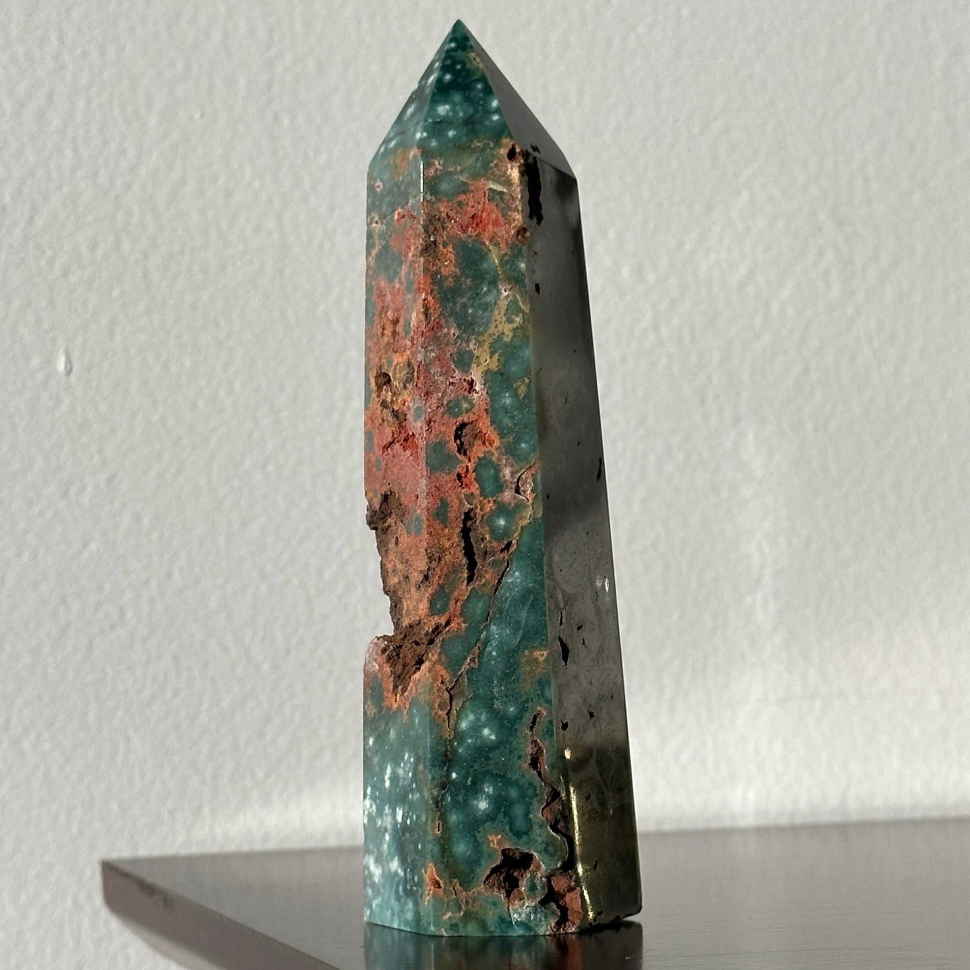 Stunning Sea (Ocean) Jasper Crystal Tower with Druzy | From Madagascar  | Hand Carved | Meditation & Healing Wand