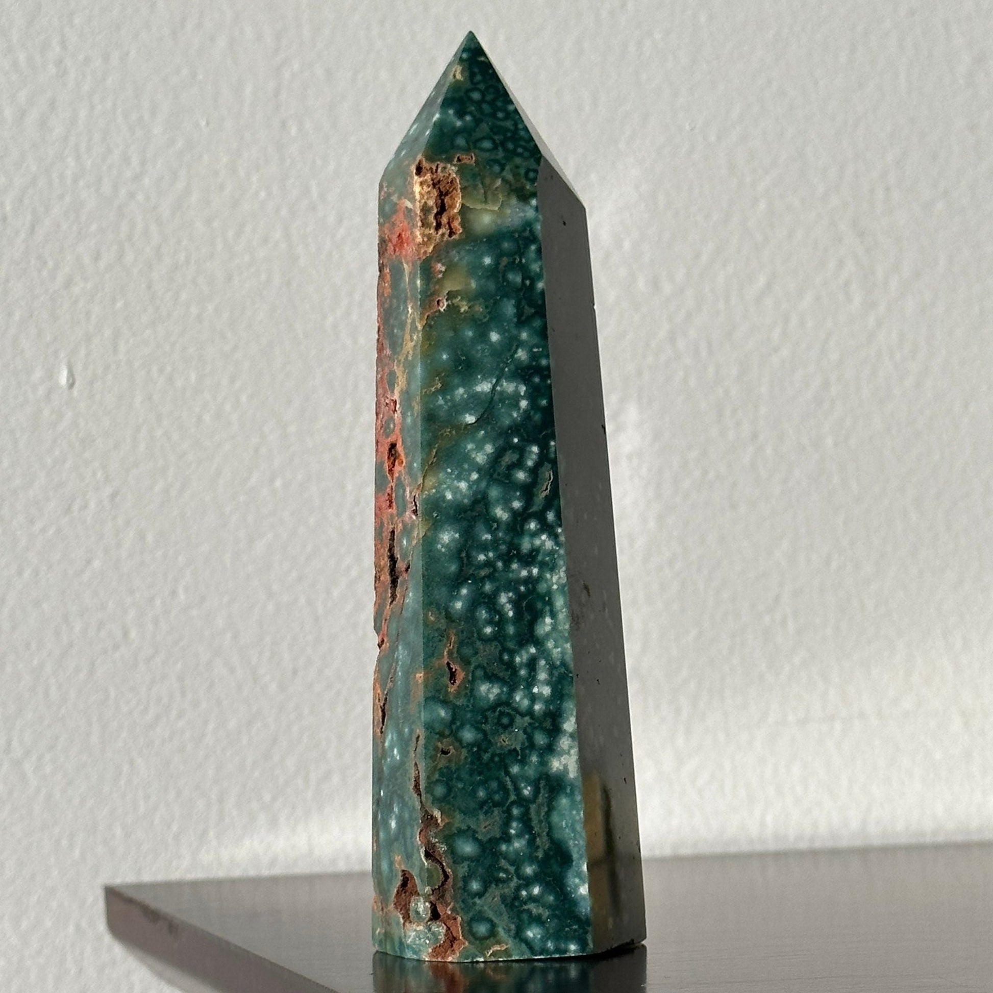 Stunning Sea (Ocean) Jasper Crystal Tower with Druzy | From Madagascar  | Hand Carved | Meditation & Healing Wand