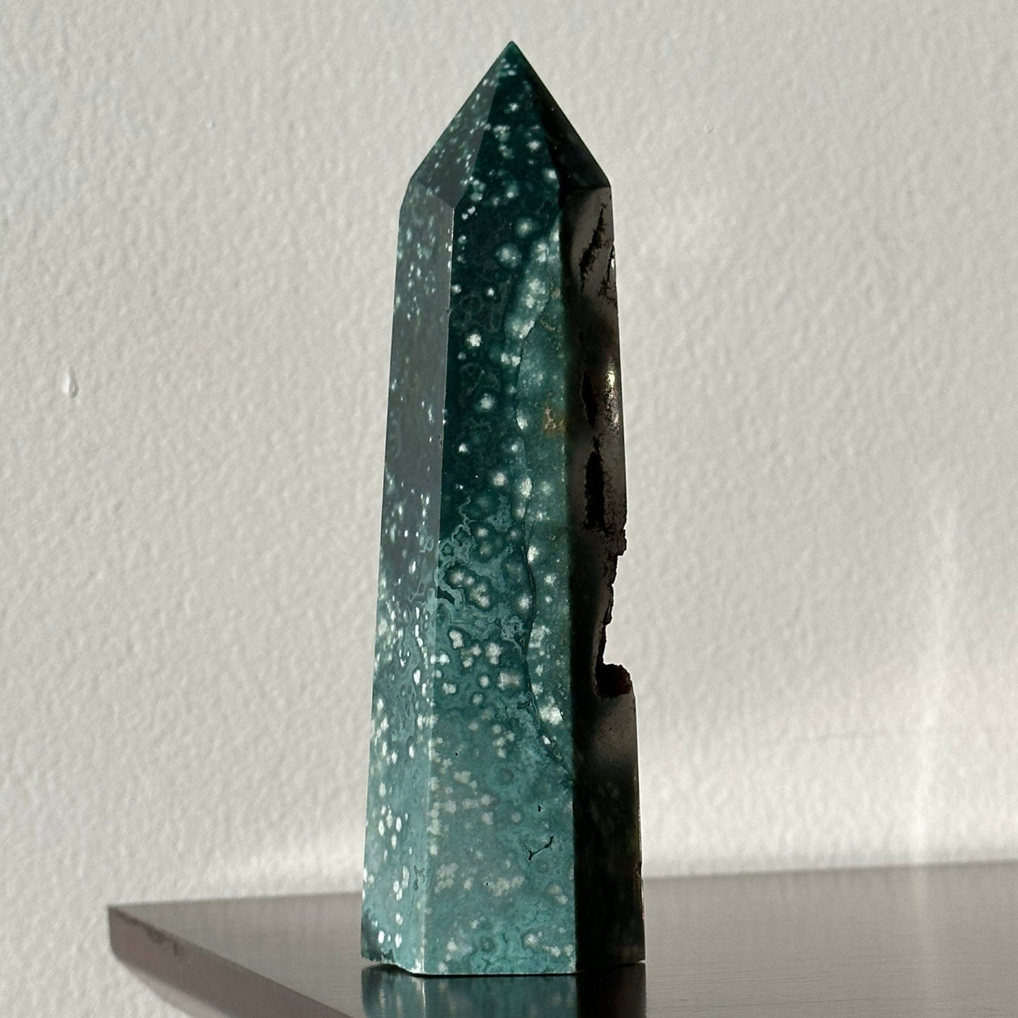 Stunning Sea (Ocean) Jasper Crystal Tower with Druzy | From Madagascar  | Hand Carved | Meditation & Healing Wand