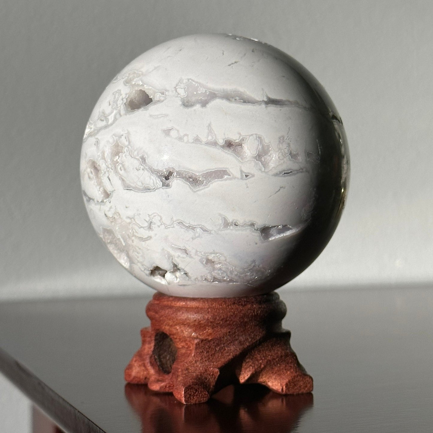 Snow White Agate Crystal Sphere | Crystal Ball | Hand Carved | Meditation & Crystal Healing