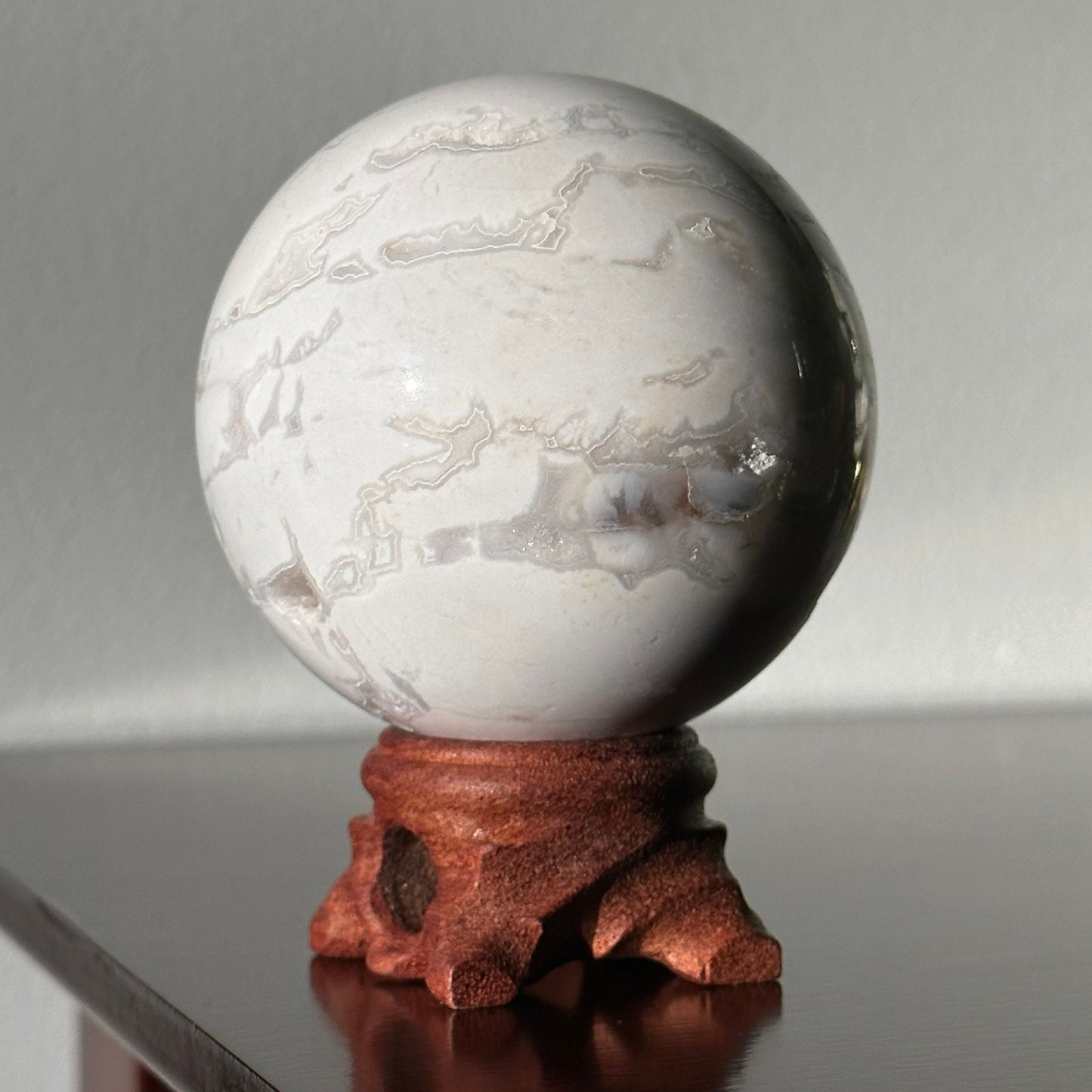 Snow White Agate Crystal Sphere | Crystal Ball | Hand Carved | Meditation & Crystal Healing