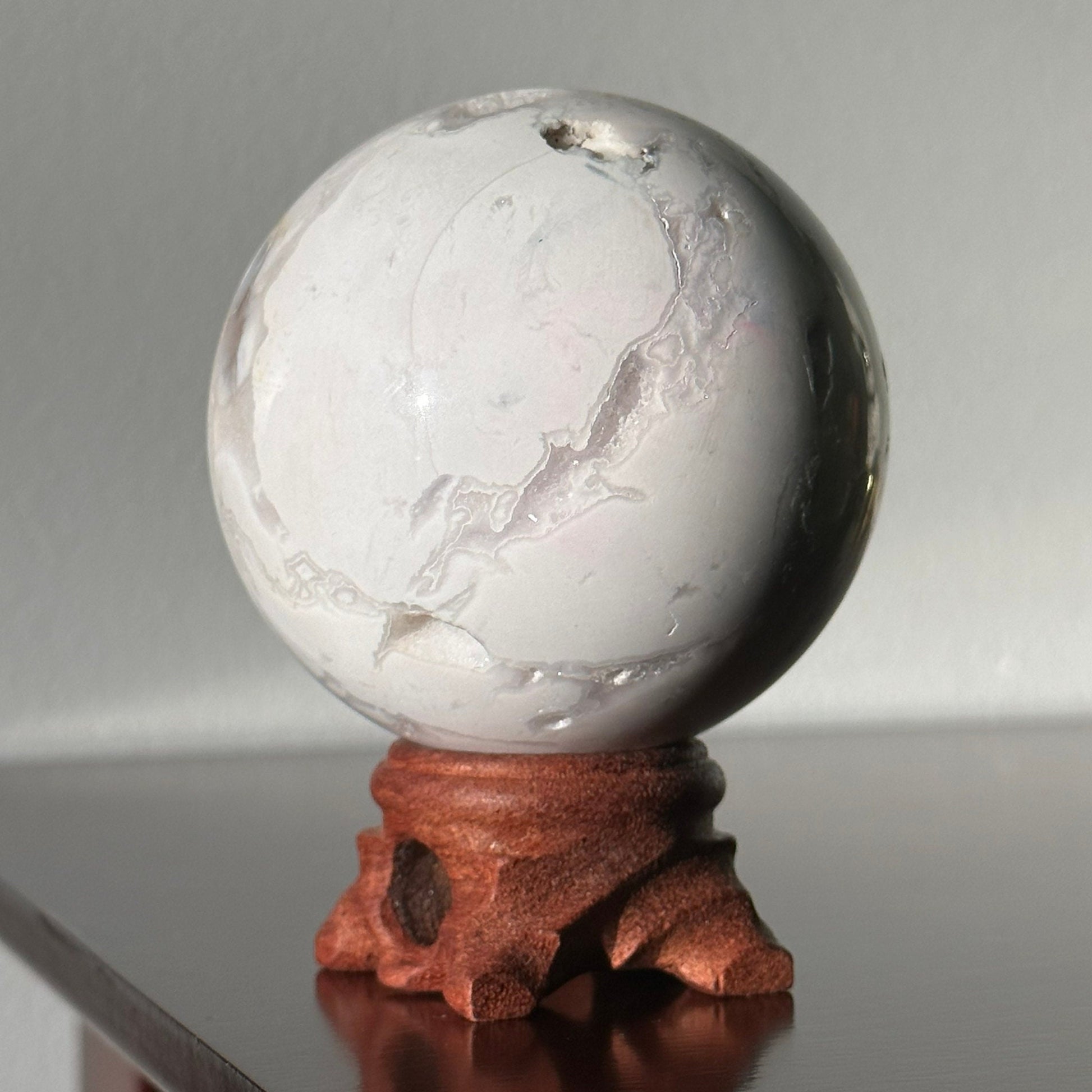 Snow White Agate Crystal Sphere | Crystal Ball | Hand Carved | Meditation & Crystal Healing