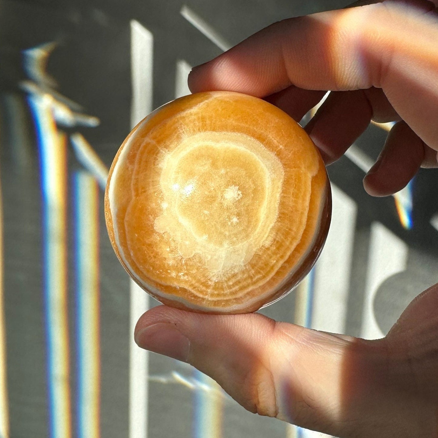 Orange Calcite Sphere | Lovely White Banding | Crystal Ball | Meditation & Crystal Healing