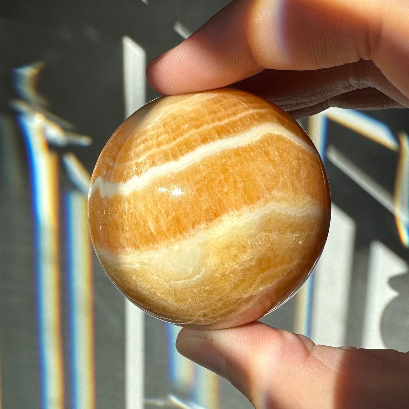 Orange Calcite Sphere | Lovely White Banding | Crystal Ball | Meditation & Crystal Healing