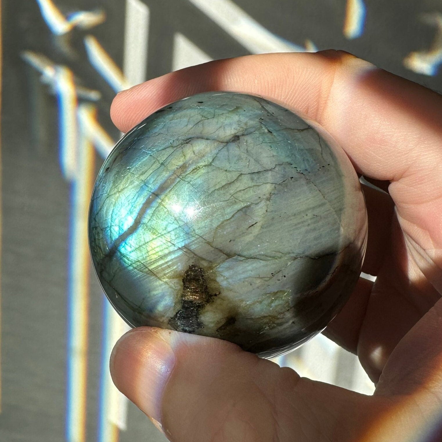 Labradorite Crystal Sphere | Natural Lab | Super Flashy Crystal Ball | Hand Carved | Meditation & Crystal Healing