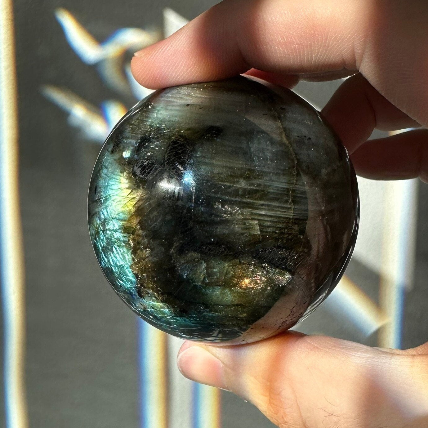 Labradorite Crystal Sphere | Natural Lab | Super Flashy Crystal Ball | Hand Carved | Meditation & Crystal Healing