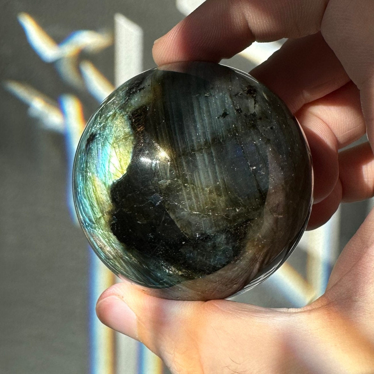 Labradorite Crystal Sphere | Natural Lab | Super Flashy Crystal Ball | Hand Carved | Meditation & Crystal Healing