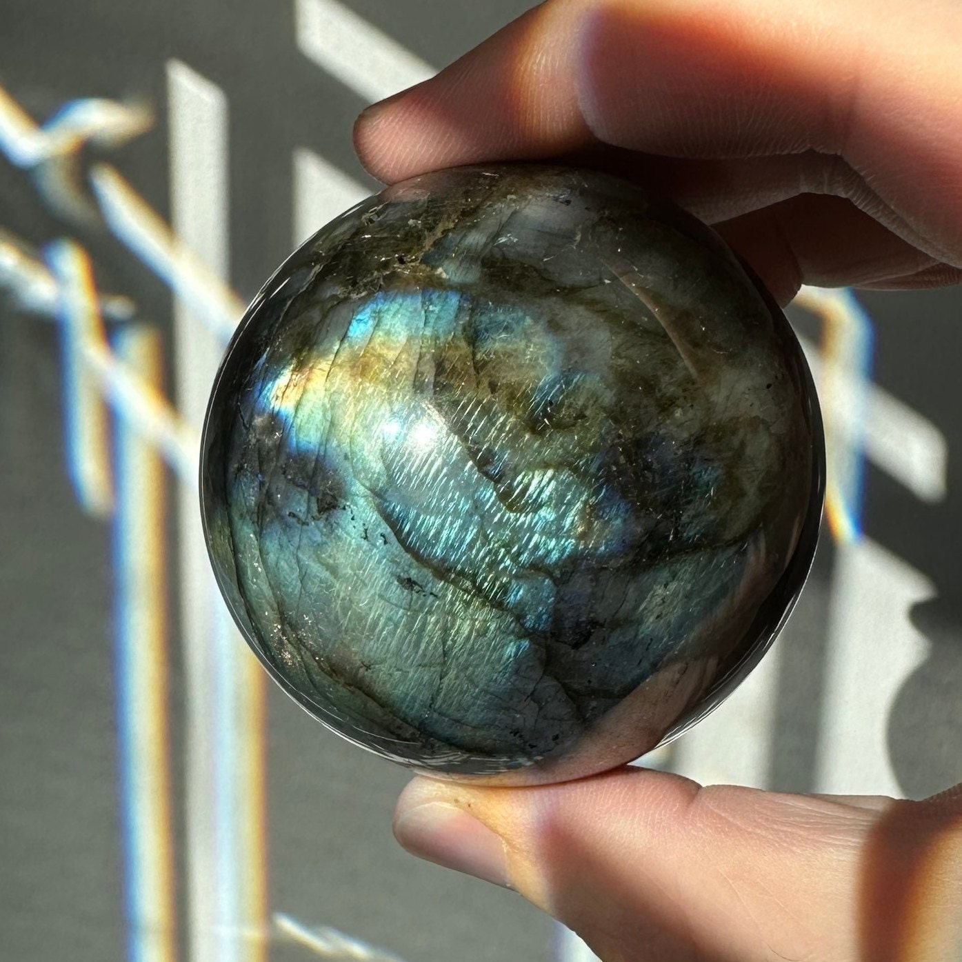 Labradorite Crystal Sphere | Natural Lab | Super Flashy Crystal Ball | Hand Carved | Meditation & Crystal Healing