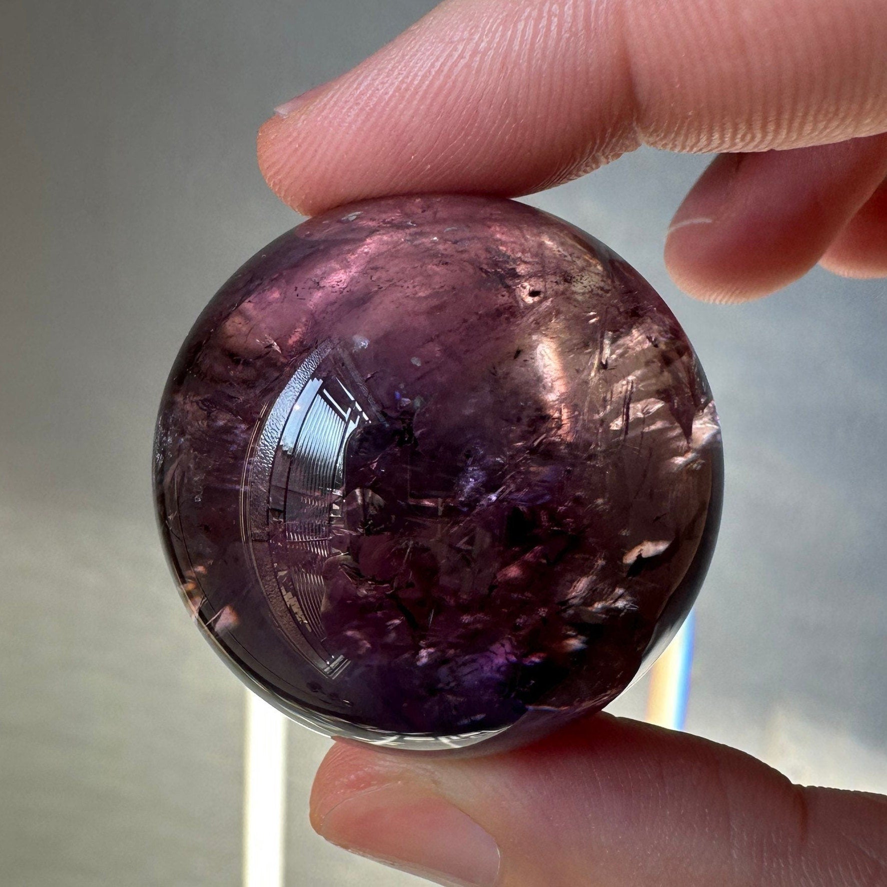 High Quality Mini Purple Amethyst Crystal Sphere | Many Strong Rainbows | AAA Crystal Ball | From Brazil | Meditation & Crystal Healing