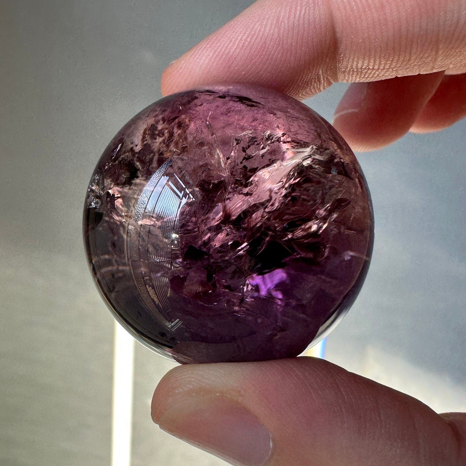 High Quality Mini Purple Amethyst Crystal Sphere | Many Strong Rainbows | AAA Crystal Ball | From Brazil | Meditation & Crystal Healing