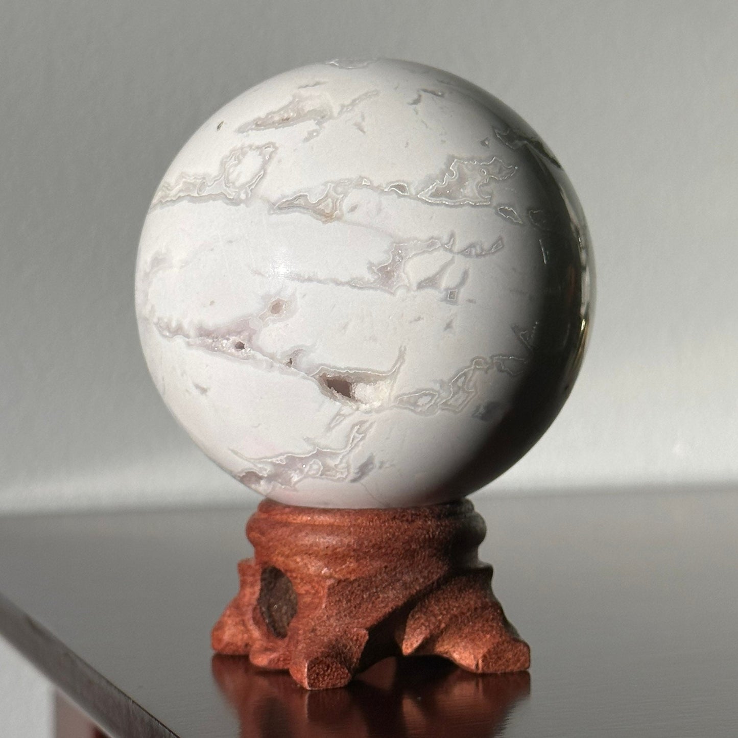 Snow White Agate Crystal Sphere | Crystal Ball | Hand Carved | Meditation & Crystal Healing