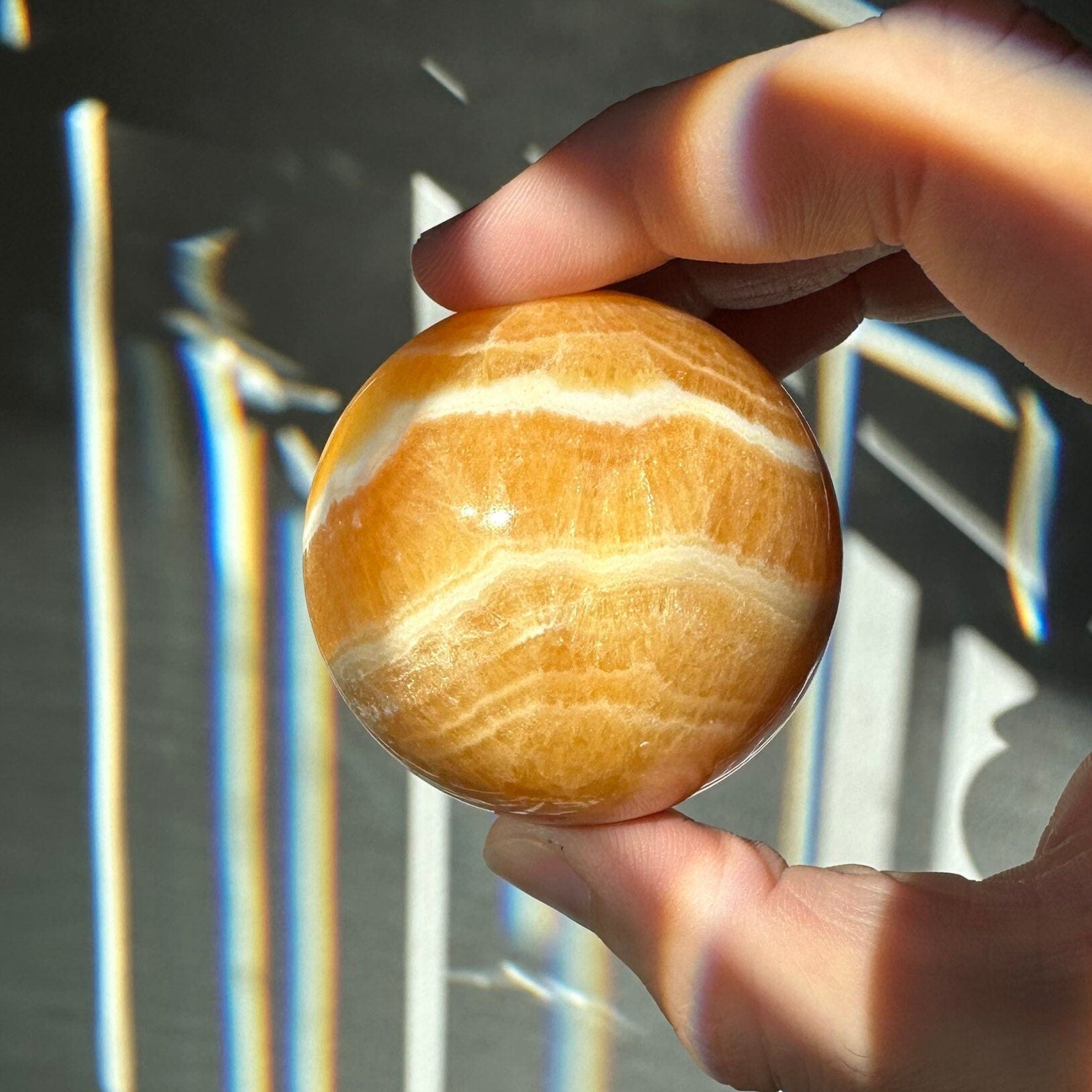 Orange Calcite Sphere | Lovely White Banding | Crystal Ball | Meditation & Crystal Healing