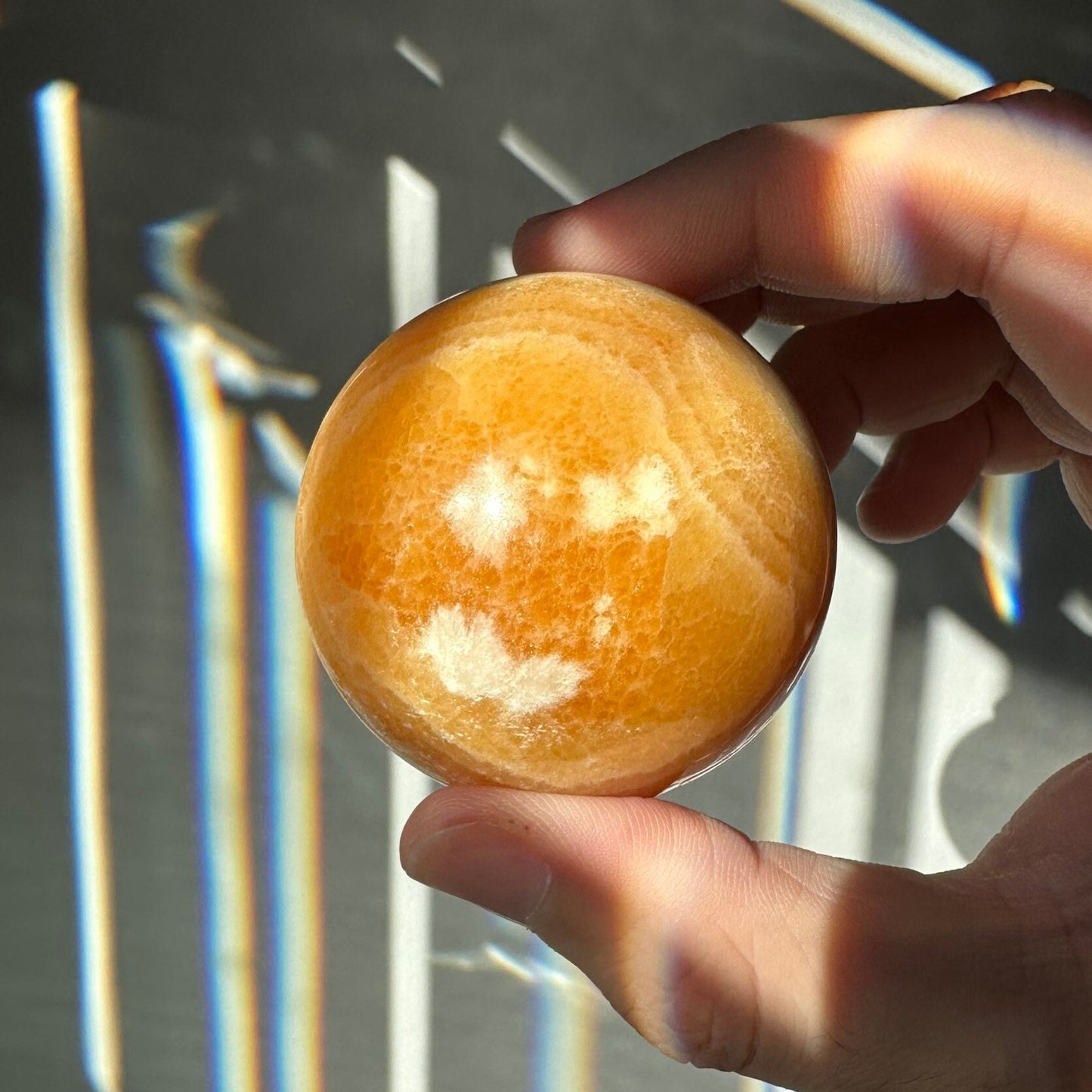 Orange Calcite Sphere | Lovely White Banding | Crystal Ball | Meditation & Crystal Healing