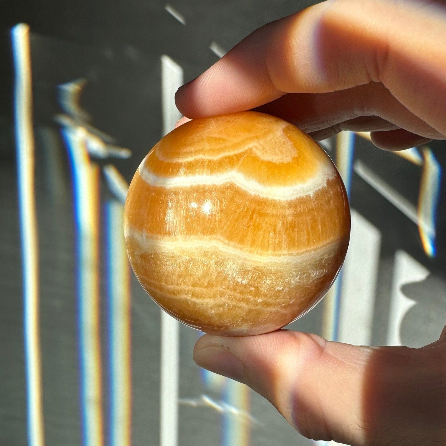 Orange Calcite Sphere | Lovely White Banding | Crystal Ball | Meditation & Crystal Healing