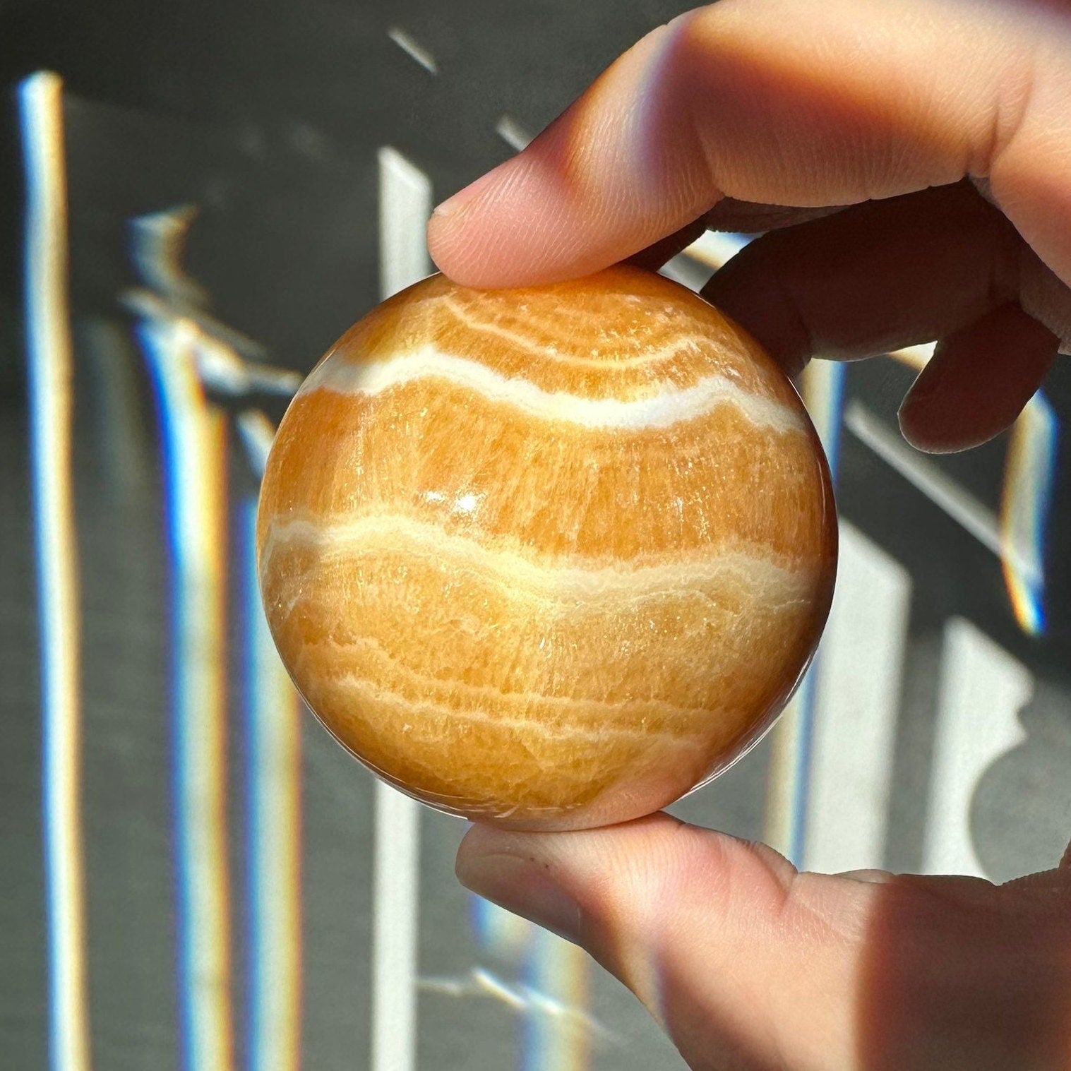 Orange Calcite Sphere | Lovely White Banding | Crystal Ball | Meditation & Crystal Healing