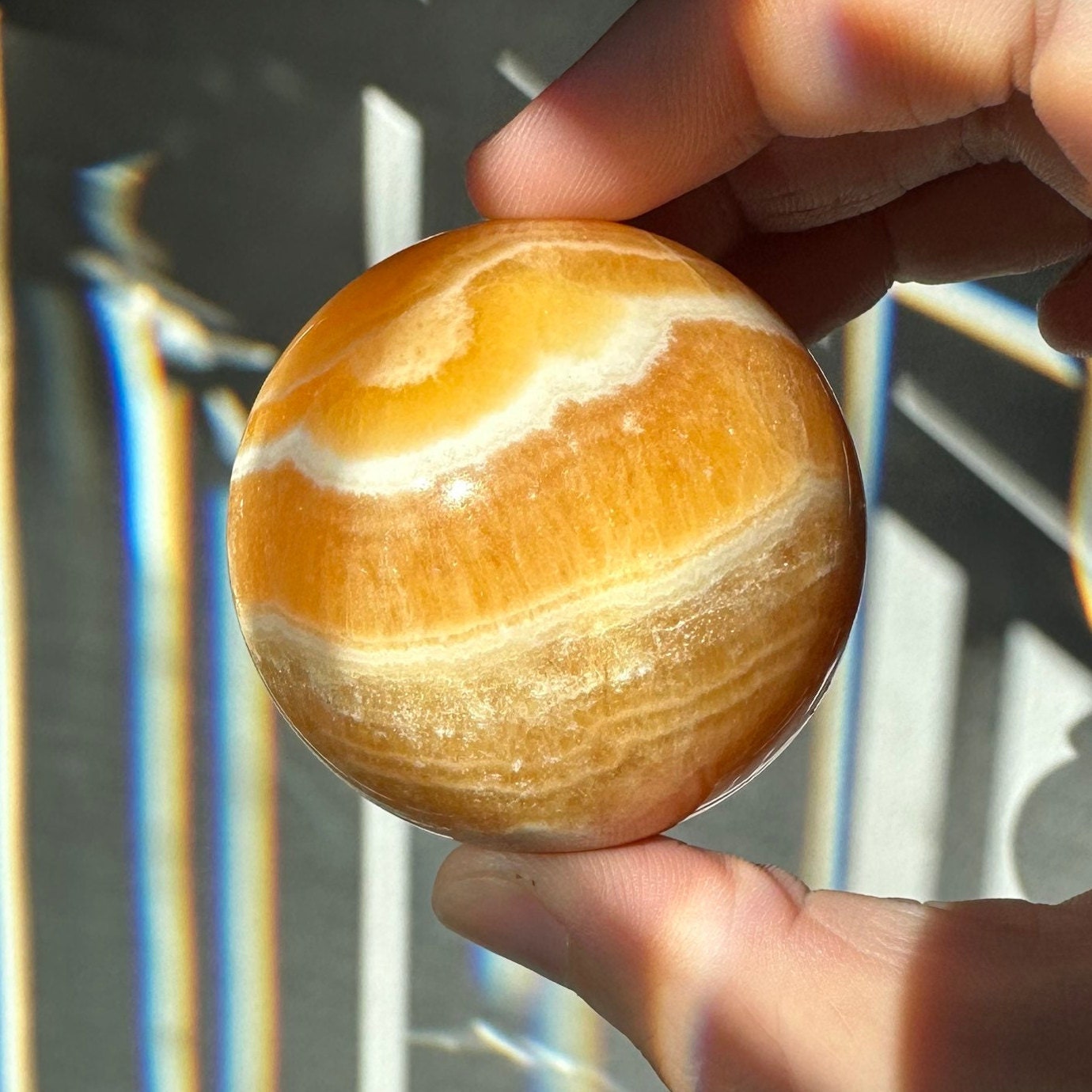 Orange Calcite Sphere | Lovely White Banding | Crystal Ball | Meditation & Crystal Healing