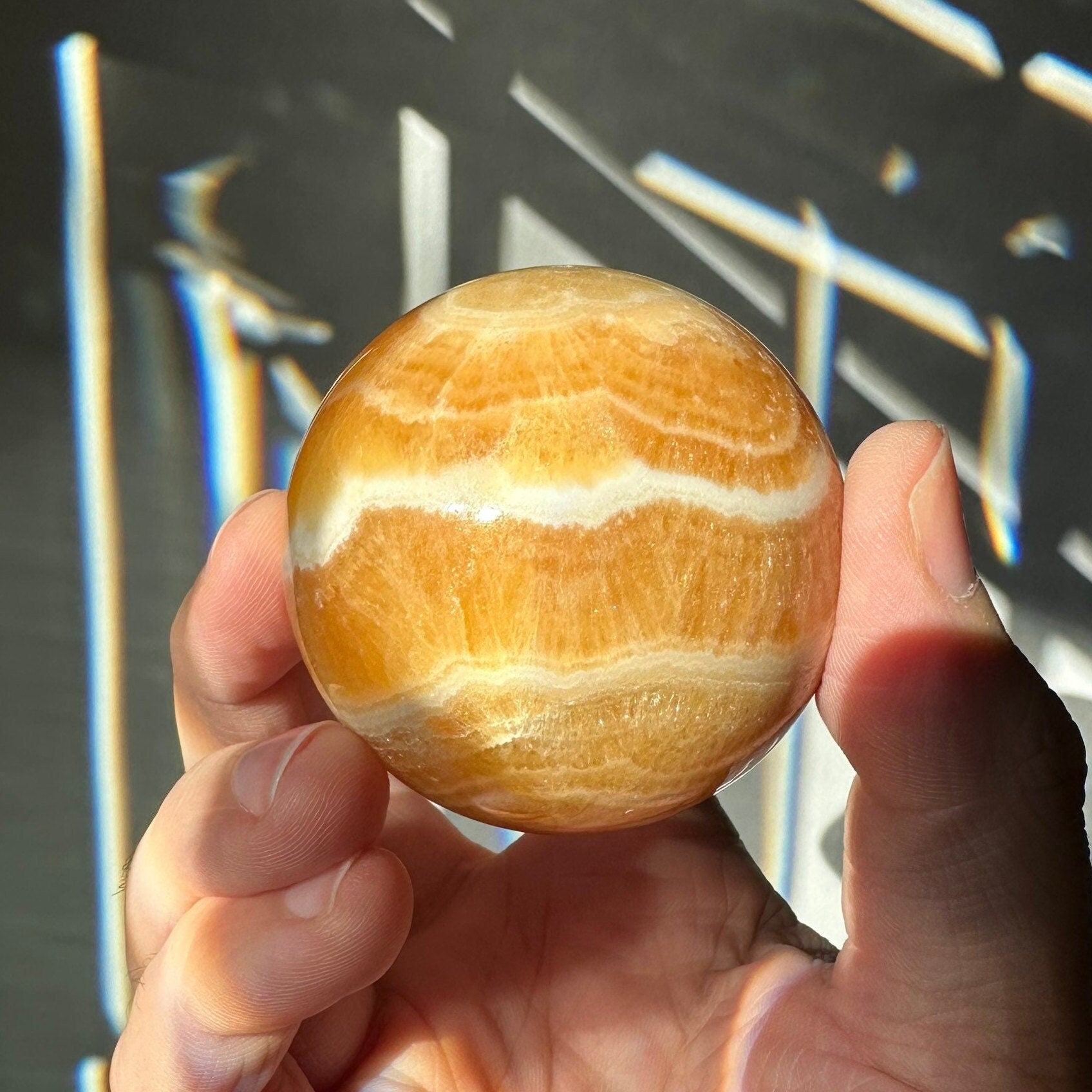 Orange Calcite Sphere | Lovely White Banding | Crystal Ball | Meditation & Crystal Healing