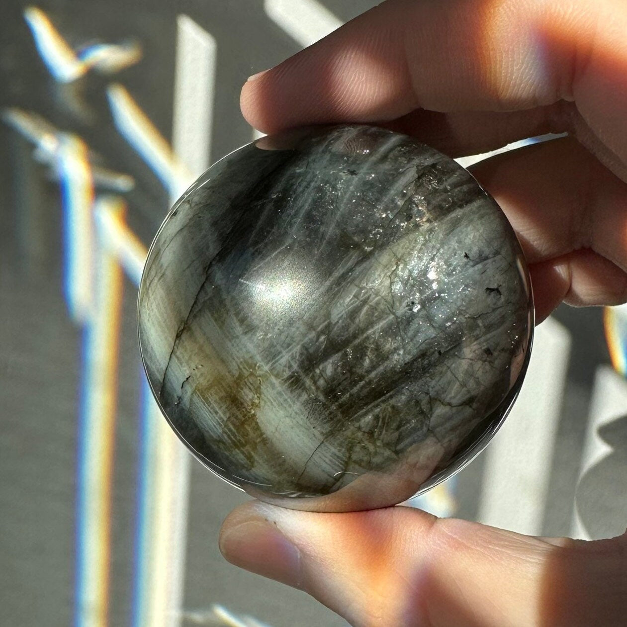 Labradorite Crystal Sphere | Natural Lab | Super Flashy Crystal Ball | Hand Carved | Meditation & Crystal Healing