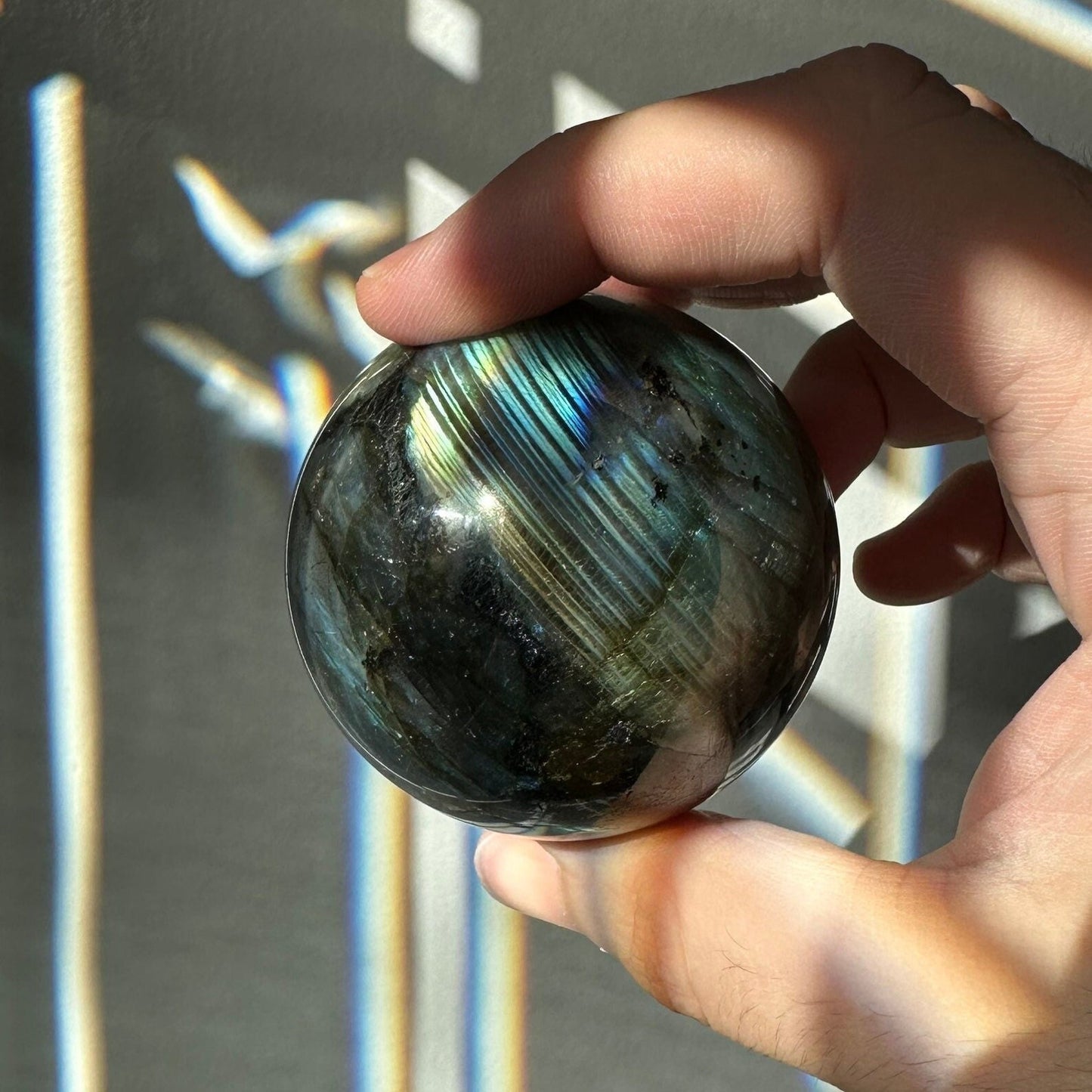 Labradorite Crystal Sphere | Natural Lab | Super Flashy Crystal Ball | Hand Carved | Meditation & Crystal Healing